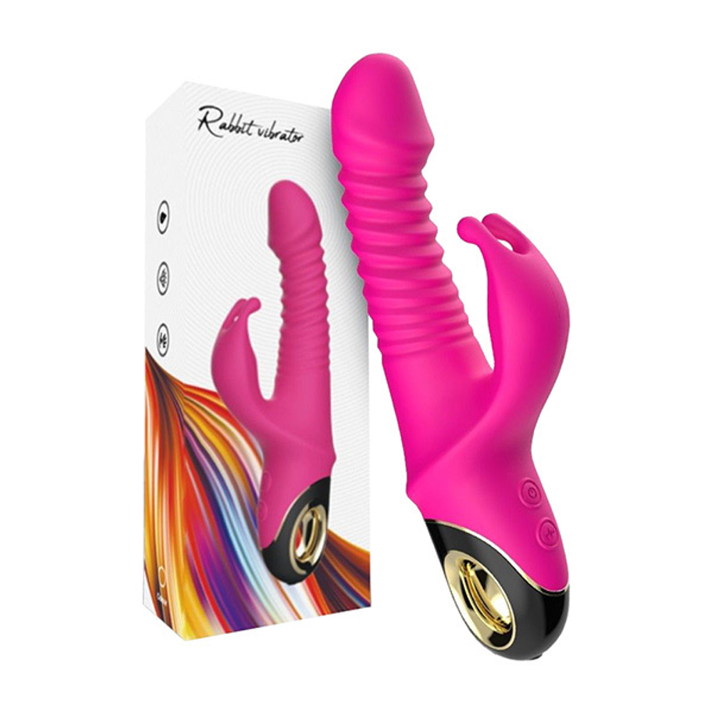 Ярко-розовый рельефный вибратор-кролик 22,7см Silicone Toys Zing USK-V09