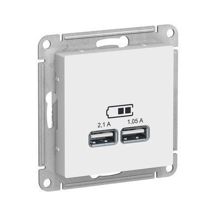 Розетка USB двойная Systeme (Schneider) Electric Atlasdesign, встраиваемая, 2,1/1,05 А, белый