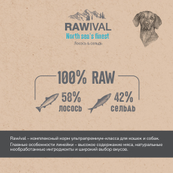 Сухой корм RAWIVAL для собак средних и крупных пород с лососем и сельдью - 2,5 кг