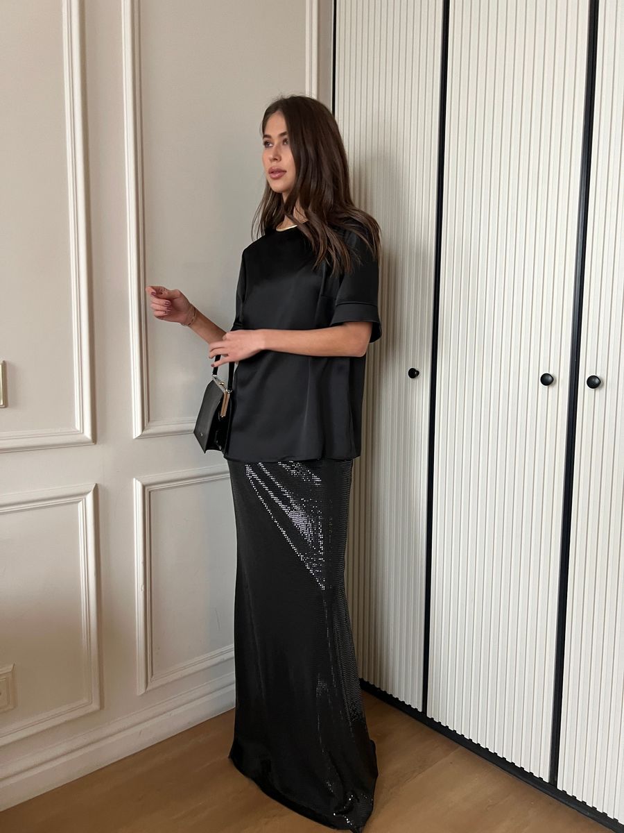 Юбка с блестками макси черная