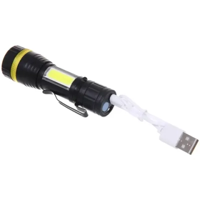 Фонарь ручной 3 режима 1LED+COB Zoom, аккумуляторная батарея 400mAh USB W501