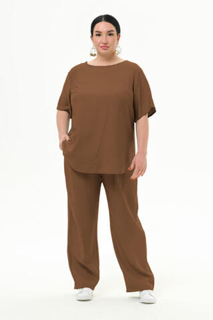 Брюки прямые из вискозы, корица