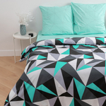 Постельное белье 2,0 поплин с европростыней «Мозаика бирюза» Традиция