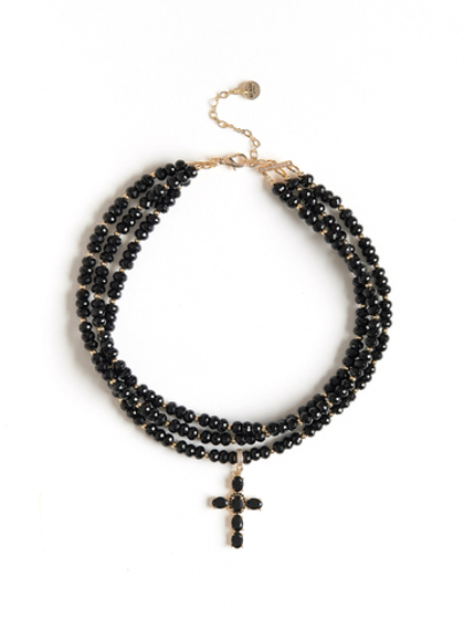 Колье "Black Cross" из черного агата Gold