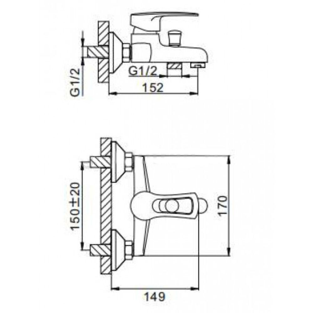 Смеситель для ванны, Frap, корот изл, с картриджем, хром, F30701-B