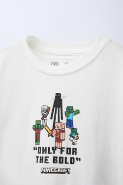ZARA ФУТБОЛКА С ПРИНТОМ MINECRAFT © MOJANG AB. ™, ЖЕЛТОВАТО-БЕЛЫЙ