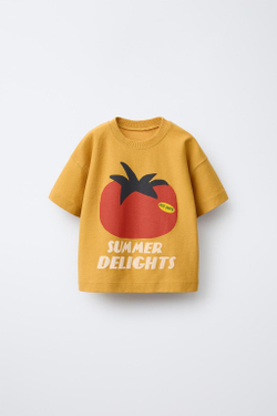 ZARA ФУТБОЛКА HEAVY WEIGHT С ПРИНТОМ «ПОМИДОР», ГОРЧИЧНЫЙ