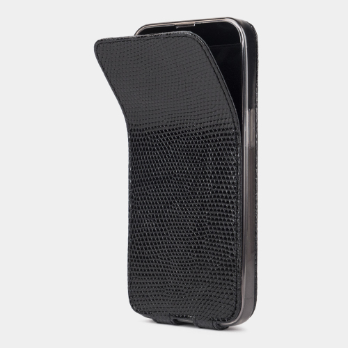 Чехол для iPhone 14 Pro из кожи ящерицы, черного цвета