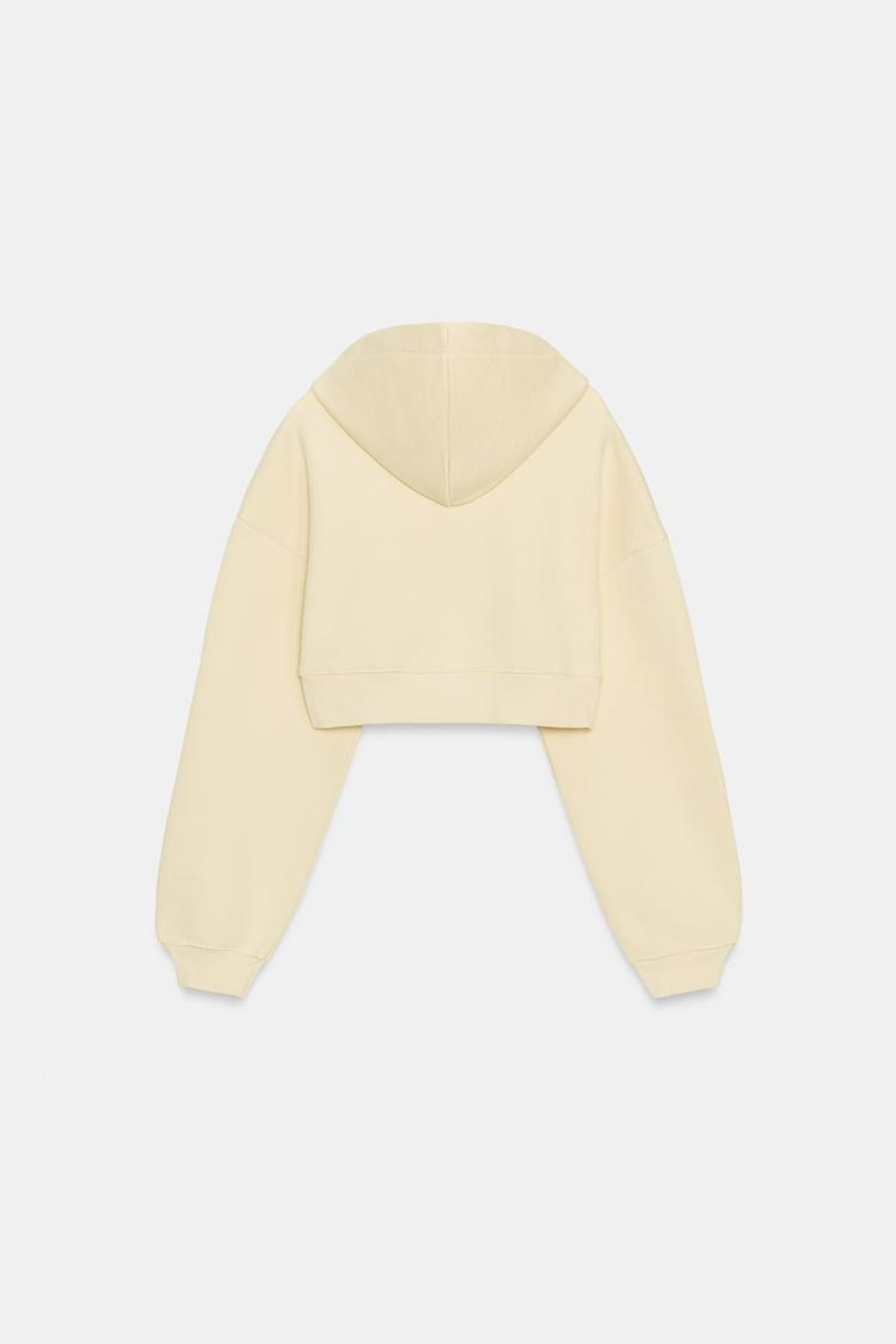ZARA УКОРОЧЕННАЯ ТОЛСТОВКА С КАПЮШОНОМ, ПАСТЕЛЬНО-ЖЕЛТЫЙ