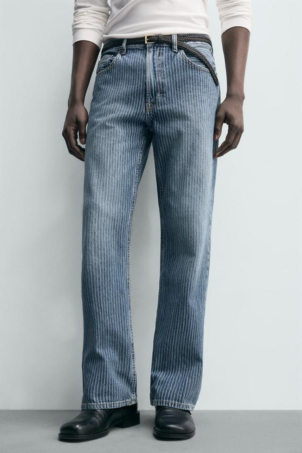 ZARA ДЖИНСЫ STRAIGHT FIT BOOTCUT ФАКТУРНЫЕ, ГОЛУБОЙ