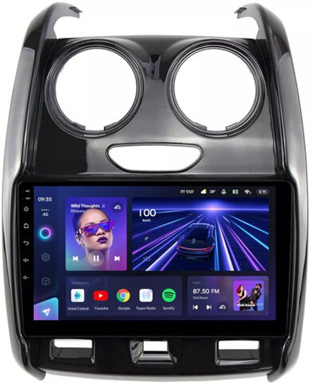 Магнитола для Renault Duster 1 2015-2020, Lada Largus 2021+ (без мультируля, рамка большая глянец) - Teyes CC3 монитор 9" QLED на Android 10, ТОП процессор, 4+32Гб, CarPlay, 4G SIM-слот