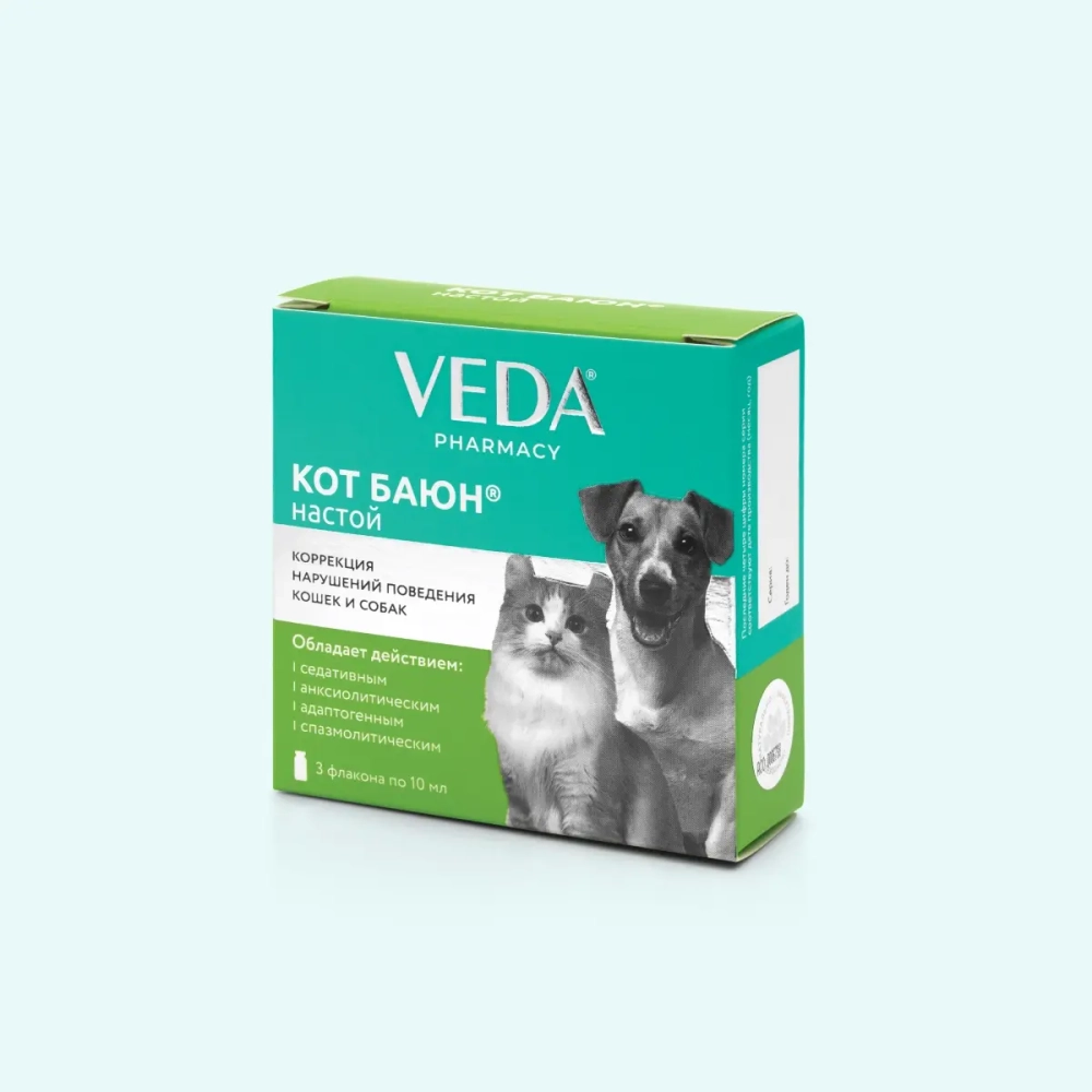 VEDA КОТ БАЮН Настой Успокоительное средство для кошек и собак, 3*10 мл