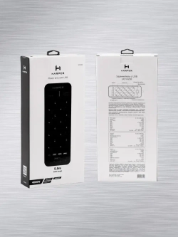 Сетевой фильтр с предохранителем HARPER UCH-650, 8 розеток, 3 USB + 1 type-C с поддержкой power delivery, кабель 5 метров, 4000 Вт, 16А, черный