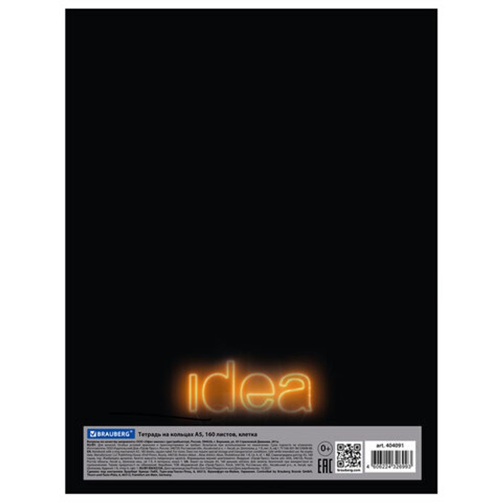 Тетрадь на кольцах А5 165х215 мм, 160 л., твердый картон, клетка, BRAUBERG, "Idea", 404091