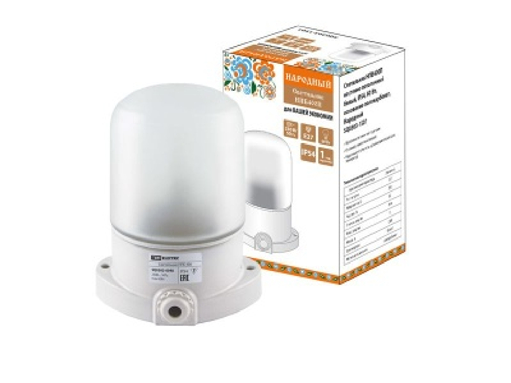 Светильник НПБ400П Народный настенно-потолочный белый основ. поликарбонат IP54 60Вт TDM