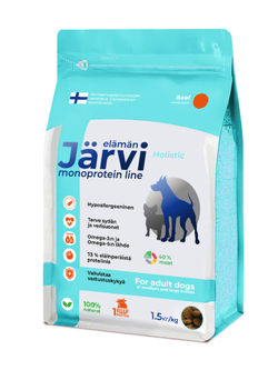 Jarvi сухой монопротеиновый полнорационный корм для взрослых собак средних и крупных пород,говядина, 1,5кг.