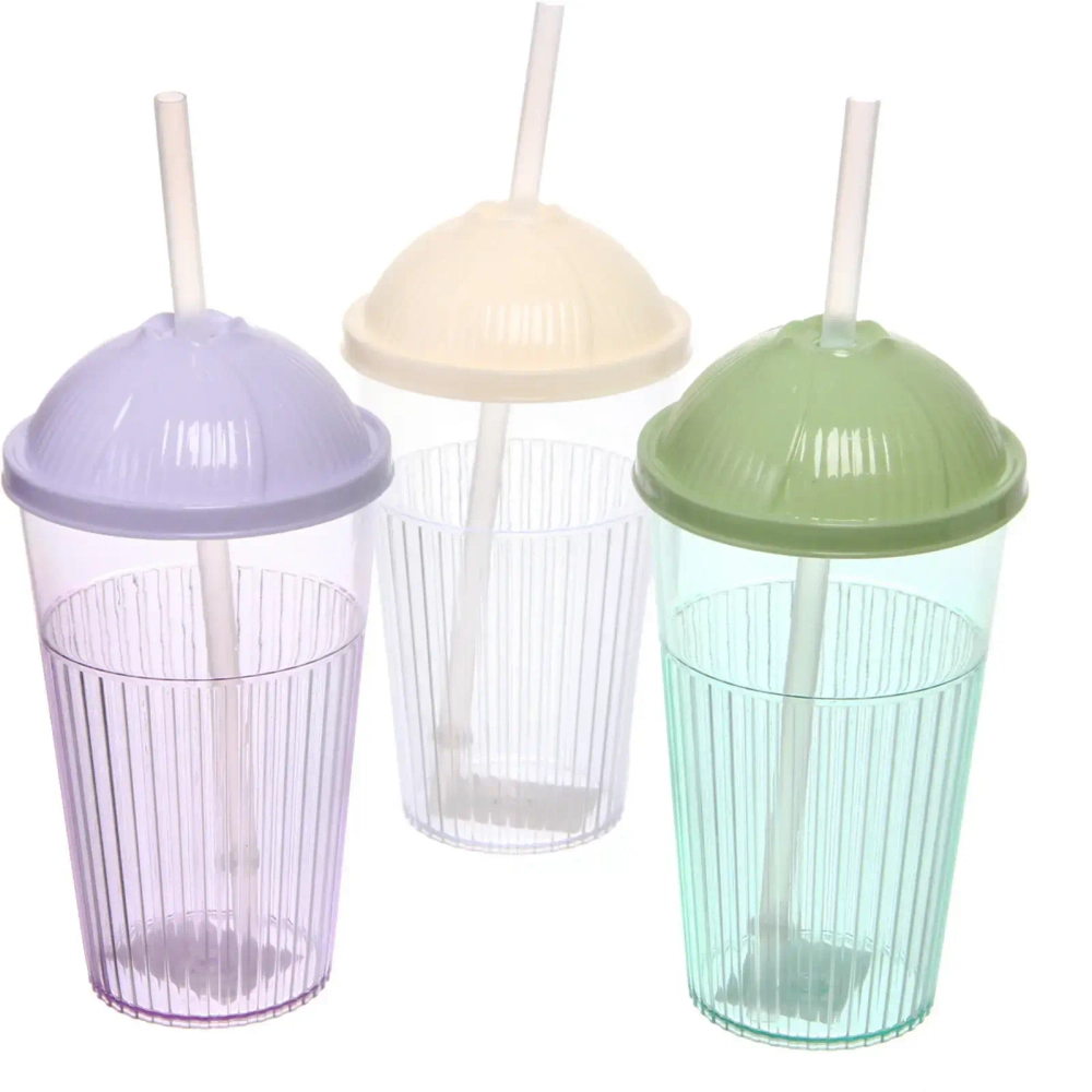Стакан пластиковый 450мл «Свежесть» с трубочкой, цвета микс
