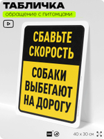 Табличка "Сбавьте скорость, собаки выбегают на дорогу" на дверь и забор, для двора, дома, подъезда, 40х30 см, Silver Plane x Айдентика Технолоджи