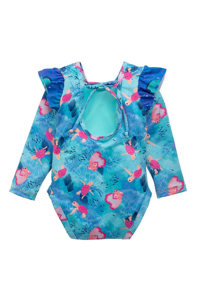 Бирюзовый купальник с длинными рукавами и завязкой на спине