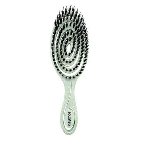 SOLOMEYA Расческа био для волос подвижная c натуральной щетиной ЗЕЛЕНАЯ Solomeya Detangling Bio Hair Brush With Natural Boar Bristle Green, 1 шт