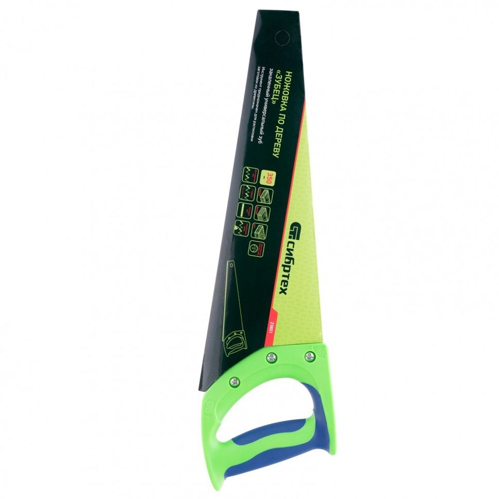 23801 Ножовка по дереву "Зубец", 350мм, 7-TPI, зуб 2D, кал.зуб, 2-х комп. рук-ка Сибртех