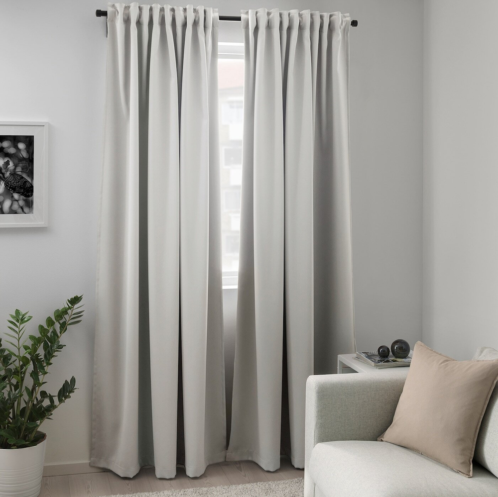 IKEA MAJGULL  (ИКЕА МАЙГУЛЛ)  -  Шторы, 1 пара, на ленте/светло-серый, 145x250 см