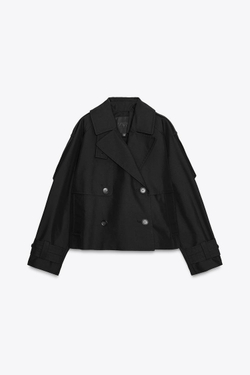 ZARA КОРОТКИЙ ТРЕНЧ WATER REPELLENT — ZW COLLECTION, ЧЕРНЫЙ