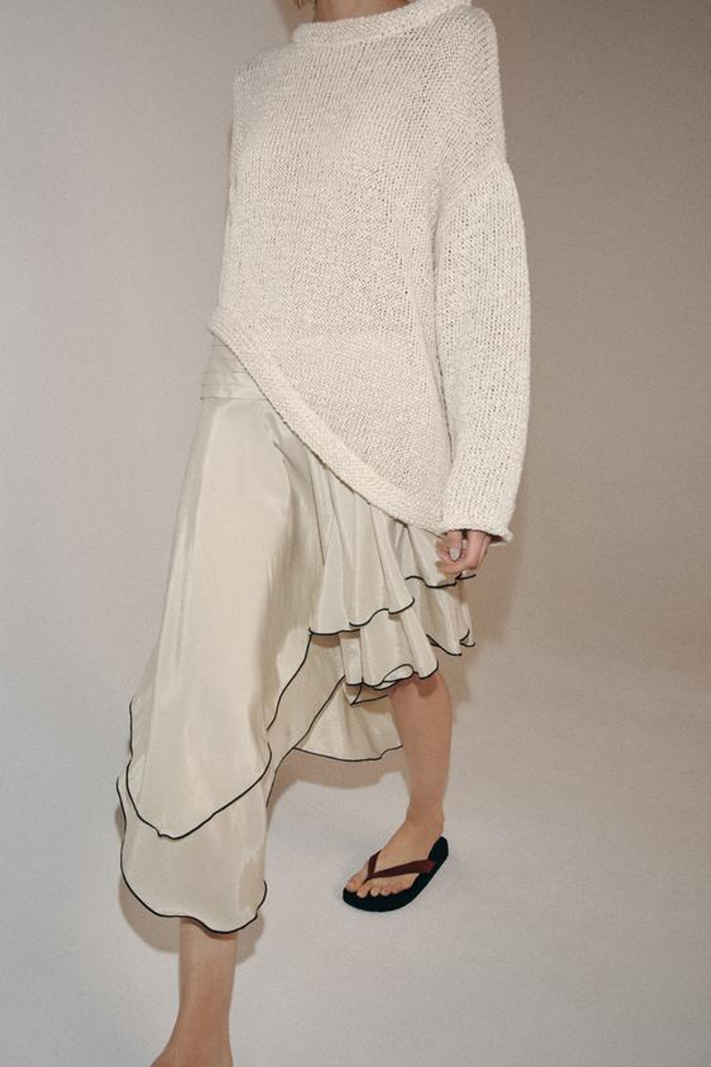 ZARA ЮБКА АСИММЕТРИЧНОГО КРОЯ С ВОЛАНАМИ — ZW COLLECTION, БЕЖЕВЫЙ/ЗЕЛЕНЫЙ