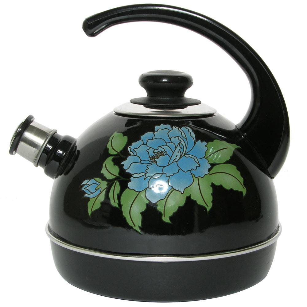 Чайник 3,5л со свистком, консольная ручка, черный "Голубая орхидея"