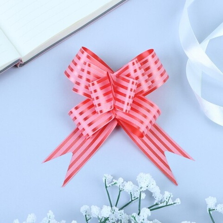 Бант - бабочка №3, красный-розовый полосатый