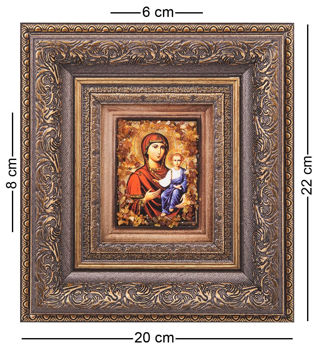 AMB-05/ 5 Икона Божией Матери «Смоленская» (с янтарной крошкой) H-22см