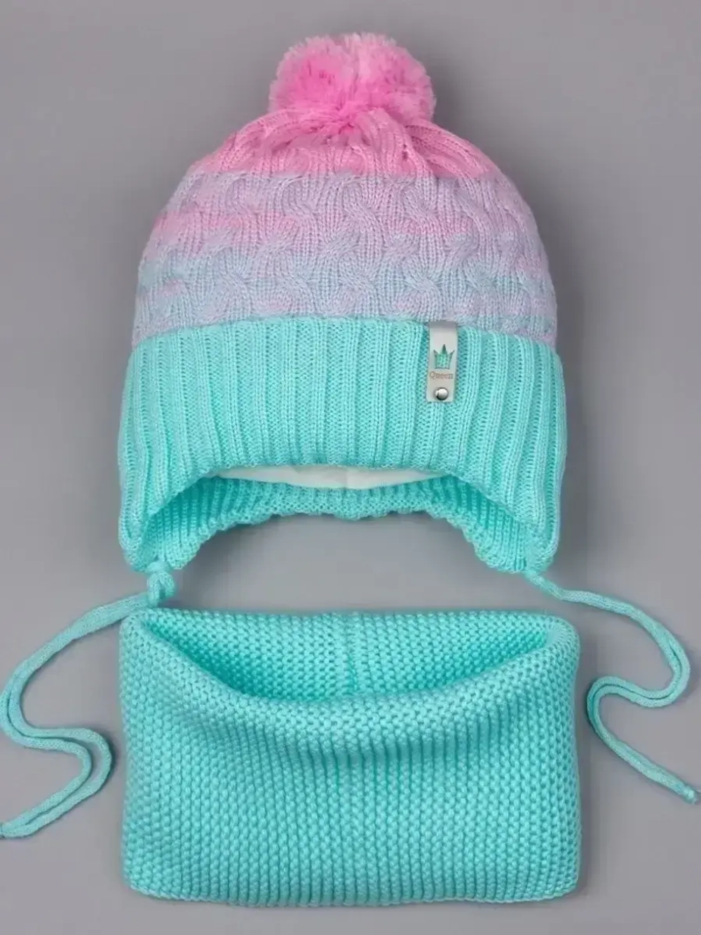 Шапка для девочки осенняя вязаная и снуд