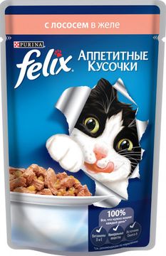 Purina Felix Аппетитные Кусочки влажный корм в желе с лососем 85 г