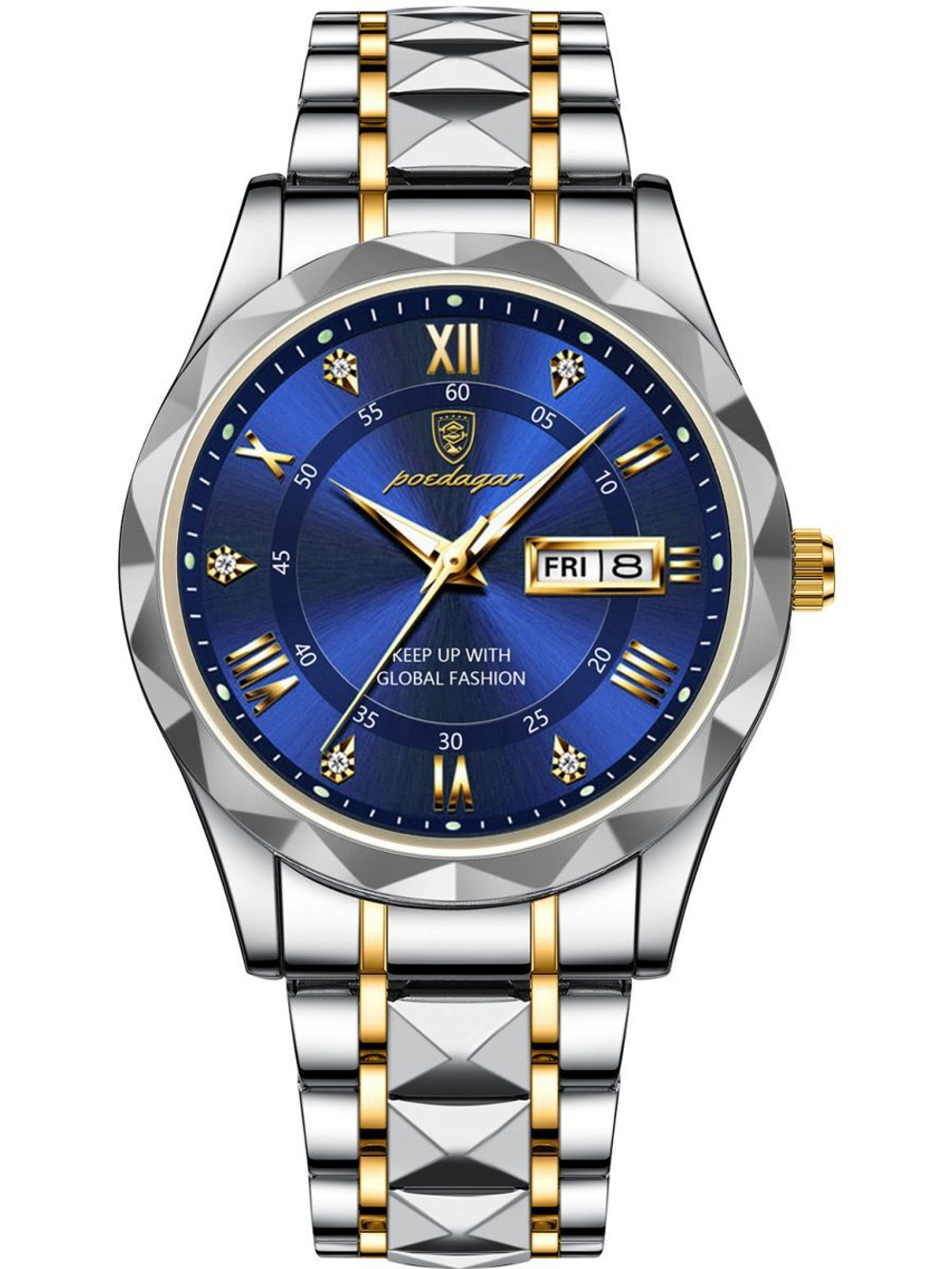 Часы мужские кварцевые THIERS 615 c браслетом замок бабочка (серебро, желтое золото, синий)