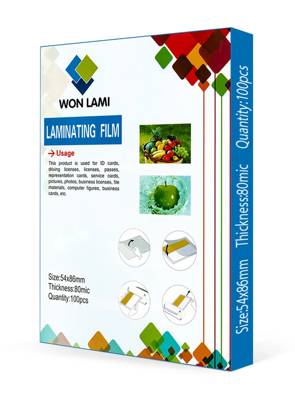 Пленка для ламинирования 54x86мм, в ассорт. (80, 100 мкр)
