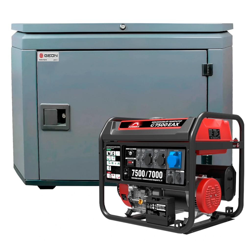 Генератор бензиновый SUNREKA G7500EAX с кожухом Geon 1400SS RAL 7024