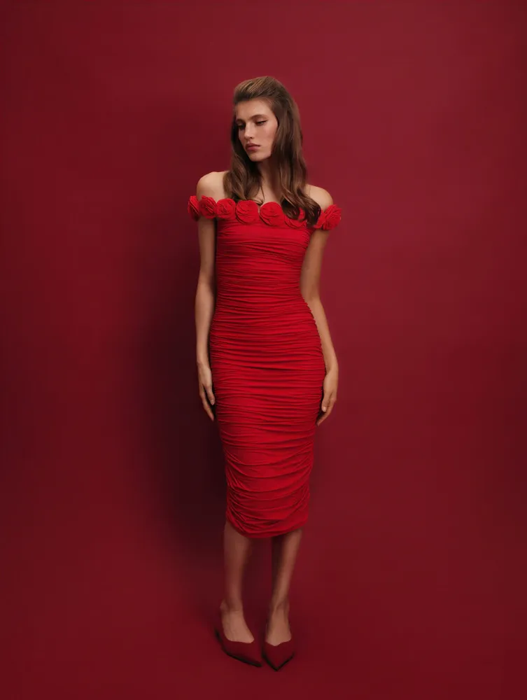 Флоренсе миди (Florence midi), платье миди из красного бифлекса