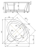 Акриловая ванна Aquatek Калипсо 146x146 KAL146-0000045 без гидромассажа с фронтальной панелью с каркасом (разборный) со слив-переливом