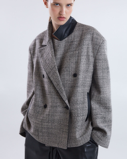 Жакет двубортный из шерсти Стелла Маккартни канва черно-серый