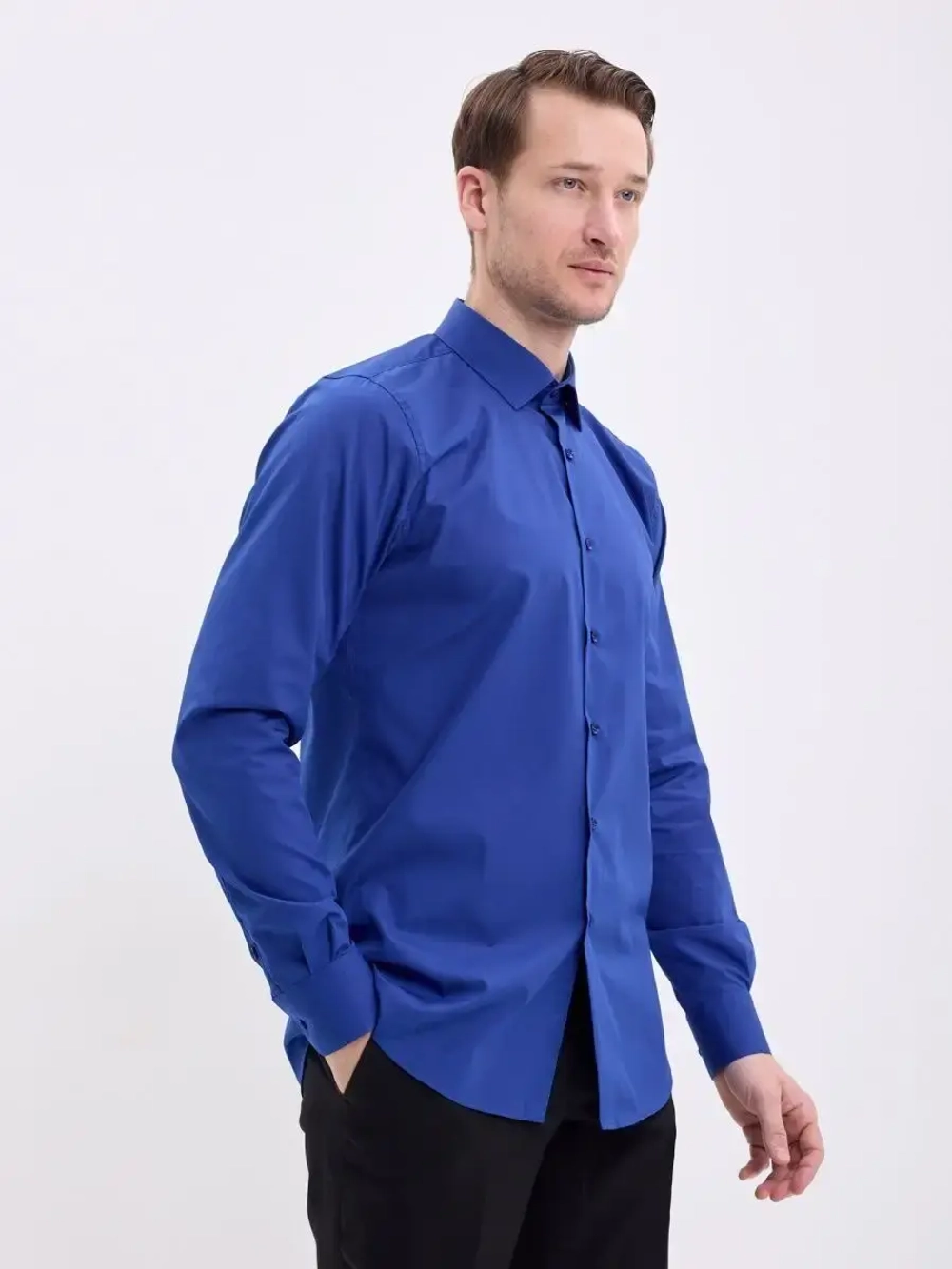 Рубашка на высокий рост LONG SLIM FIT с длинным рукавом, синяя