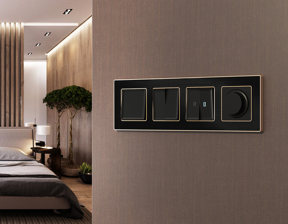 MA803050 Комплект механизма 2-кл выключателя с самовозвратом ALFA Черный матовый QUANT (AP8030, VM129)