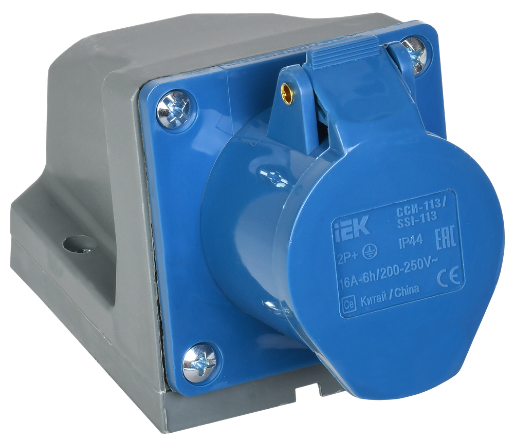 Розетка стационарная ССИ-113 16А-6ч/200-250В 2P+PE IP44 IEK