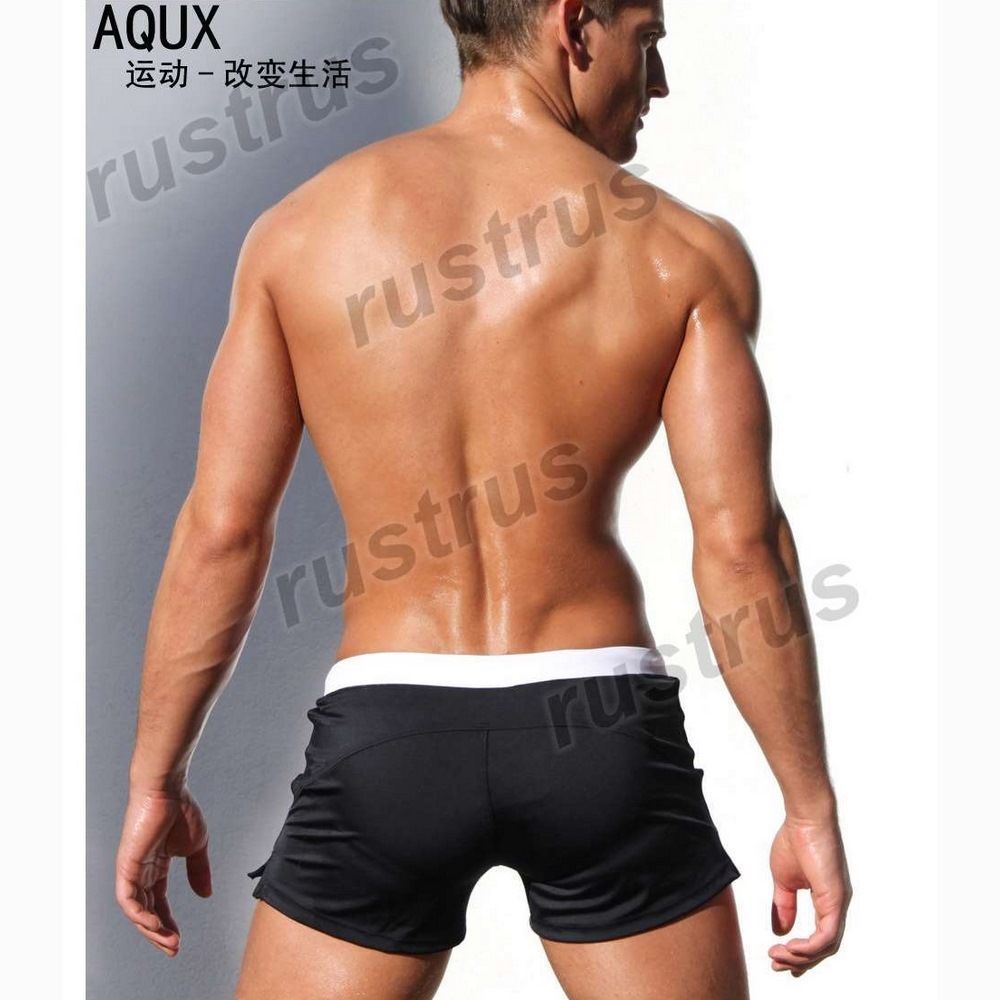 Мужские плавки черные с белой резинкой Aqux 29908