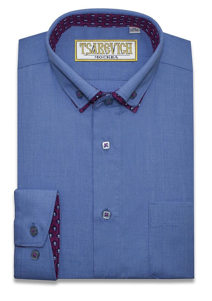 Рубашка с двойным воротничком TSAREVICH, цвет голубой