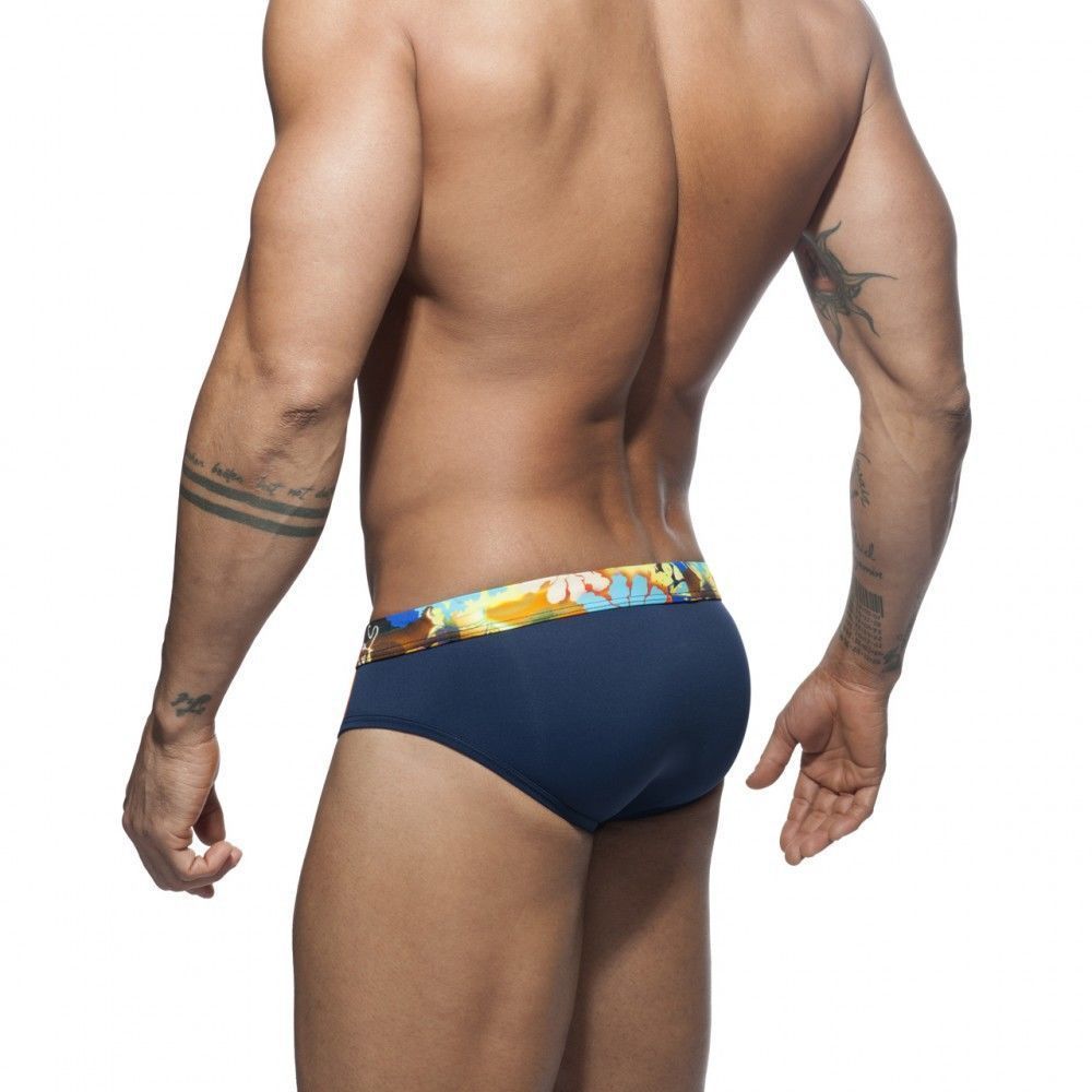 Мужские плавки темно-синие с разноцветной резинкой  39605