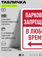 Табличка для парковки "Парковка запрещена в любое время", для дома, офиса, организаций, 40х30 см, Silver Plane x Айдентика Технолоджи