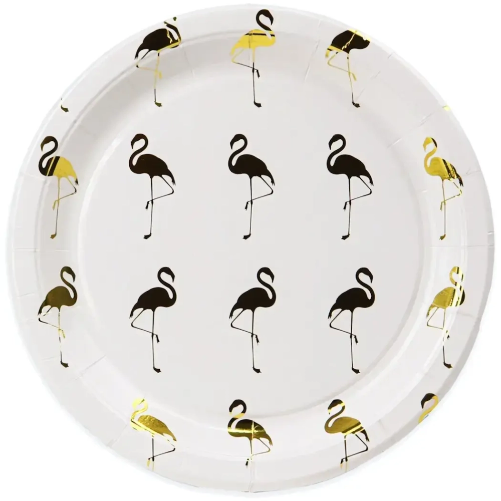 Набор бумажных тарелок «Фламинго» с золотым тиснением, 18 см,6 шт, еврослот