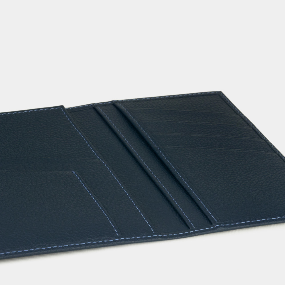 Кожаная обложка для паспорта и автодокументов, теленок синего цвета