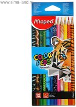 Карандаши цветные MAPED (Франция) "Color'Peps Animals'", 12 цветов, трехгранные, заточенные, европодвес, 832212
