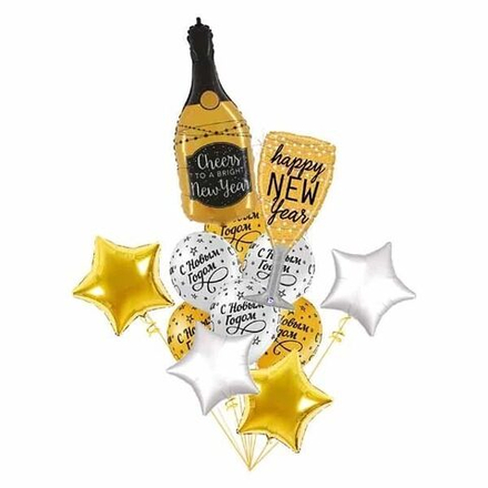 Композиция новогодняя, шампаское с бокалом